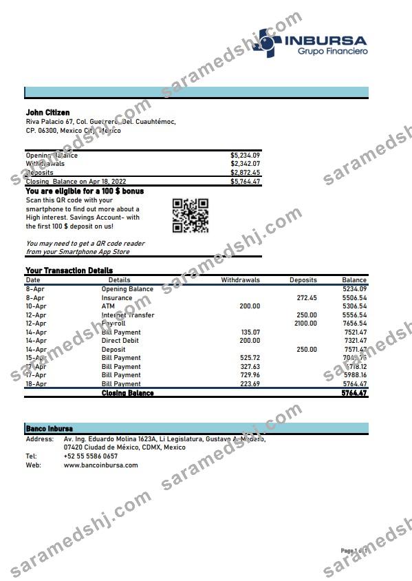 Mexico Inbursa bank xls VERSION 2